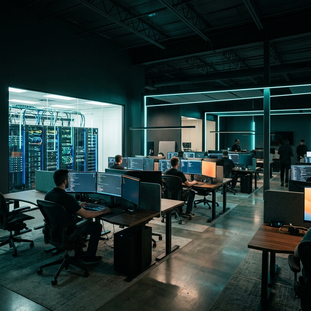 Future Boxx technology office with server room and team workspace